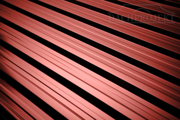 Zdjęcie przedstawia blachę trapezową T18 firmy Bratex w tłoczeniu 18mm w kolorze czerwonym