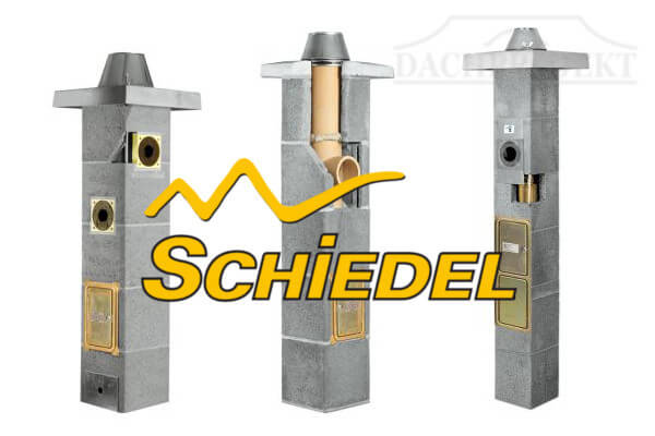 Zdjęcie przedstawia 3 stojące obok siebie wkłady kominowe marki Schiedel: Schiedel Quadro, Schiedel Rondo oraz Schiedel Avant
